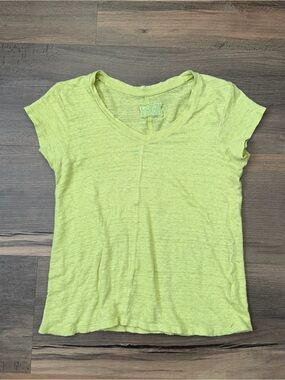 Sigrid Olsen Lime Green Linen V-Neck Tee Size Small